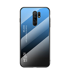 Coque Rebord Contour Silicone et Vitre Miroir Housse Etui Degrade Arc en Ciel LS1 pour Xiaomi Poco M2 Bleu