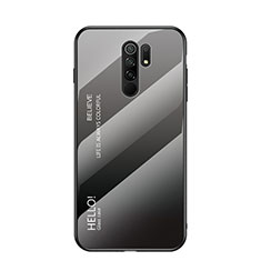 Coque Rebord Contour Silicone et Vitre Miroir Housse Etui Degrade Arc en Ciel LS1 pour Xiaomi Poco M2 Gris Fonce