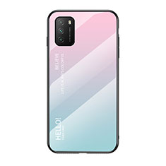 Coque Rebord Contour Silicone et Vitre Miroir Housse Etui Degrade Arc en Ciel LS1 pour Xiaomi Poco M3 Cyan