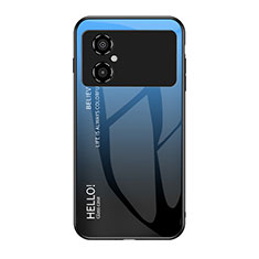 Coque Rebord Contour Silicone et Vitre Miroir Housse Etui Degrade Arc en Ciel LS1 pour Xiaomi Poco M4 5G Bleu