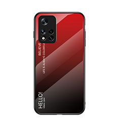 Coque Rebord Contour Silicone et Vitre Miroir Housse Etui Degrade Arc en Ciel LS1 pour Xiaomi Poco M4 Pro 5G Rouge