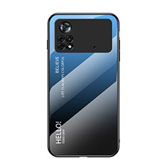 Coque Rebord Contour Silicone et Vitre Miroir Housse Etui Degrade Arc en Ciel LS1 pour Xiaomi Poco X4 Pro 5G Bleu