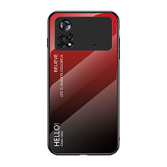 Coque Rebord Contour Silicone et Vitre Miroir Housse Etui Degrade Arc en Ciel LS1 pour Xiaomi Poco X4 Pro 5G Rouge