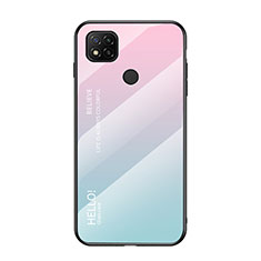 Coque Rebord Contour Silicone et Vitre Miroir Housse Etui Degrade Arc en Ciel LS1 pour Xiaomi Redmi 9 Activ Cyan