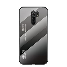 Coque Rebord Contour Silicone et Vitre Miroir Housse Etui Degrade Arc en Ciel LS1 pour Xiaomi Redmi 9 Prime India Gris Fonce