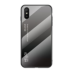 Coque Rebord Contour Silicone et Vitre Miroir Housse Etui Degrade Arc en Ciel LS1 pour Xiaomi Redmi 9i Gris Fonce
