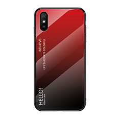 Coque Rebord Contour Silicone et Vitre Miroir Housse Etui Degrade Arc en Ciel LS1 pour Xiaomi Redmi 9i Rouge