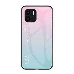 Coque Rebord Contour Silicone et Vitre Miroir Housse Etui Degrade Arc en Ciel LS1 pour Xiaomi Redmi A2 Plus Cyan