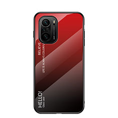 Coque Rebord Contour Silicone et Vitre Miroir Housse Etui Degrade Arc en Ciel LS1 pour Xiaomi Redmi K40 5G Rouge