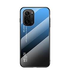 Coque Rebord Contour Silicone et Vitre Miroir Housse Etui Degrade Arc en Ciel LS1 pour Xiaomi Redmi K40 Pro+ Plus 5G Bleu