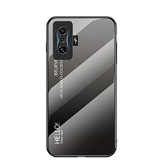 Coque Rebord Contour Silicone et Vitre Miroir Housse Etui Degrade Arc en Ciel LS1 pour Xiaomi Redmi K50 Gaming 5G Gris Fonce