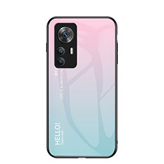 Coque Rebord Contour Silicone et Vitre Miroir Housse Etui Degrade Arc en Ciel LS1 pour Xiaomi Redmi K50 Ultra 5G Cyan