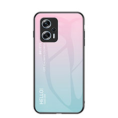 Coque Rebord Contour Silicone et Vitre Miroir Housse Etui Degrade Arc en Ciel LS1 pour Xiaomi Redmi K50i 5G Cyan