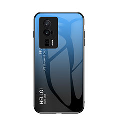 Coque Rebord Contour Silicone et Vitre Miroir Housse Etui Degrade Arc en Ciel LS1 pour Xiaomi Redmi K60 5G Bleu