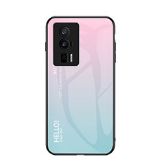 Coque Rebord Contour Silicone et Vitre Miroir Housse Etui Degrade Arc en Ciel LS1 pour Xiaomi Redmi K60 5G Cyan