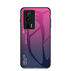 Coque Rebord Contour Silicone et Vitre Miroir Housse Etui Degrade Arc en Ciel LS1 pour Xiaomi Redmi K60 Pro 5G Rose Rouge