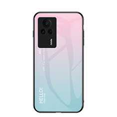 Coque Rebord Contour Silicone et Vitre Miroir Housse Etui Degrade Arc en Ciel LS1 pour Xiaomi Redmi K60E 5G Cyan