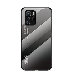 Coque Rebord Contour Silicone et Vitre Miroir Housse Etui Degrade Arc en Ciel LS1 pour Xiaomi Redmi Note 10 Pro 5G Gris Fonce