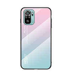 Coque Rebord Contour Silicone et Vitre Miroir Housse Etui Degrade Arc en Ciel LS1 pour Xiaomi Redmi Note 10S 4G Cyan