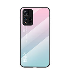 Coque Rebord Contour Silicone et Vitre Miroir Housse Etui Degrade Arc en Ciel LS1 pour Xiaomi Redmi Note 11 Pro+ Plus 5G Cyan