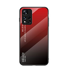 Coque Rebord Contour Silicone et Vitre Miroir Housse Etui Degrade Arc en Ciel LS1 pour Xiaomi Redmi Note 11 Pro+ Plus 5G Rouge