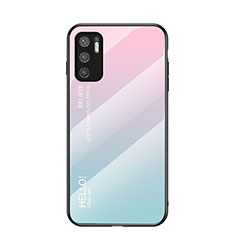 Coque Rebord Contour Silicone et Vitre Miroir Housse Etui Degrade Arc en Ciel LS1 pour Xiaomi Redmi Note 11 SE 5G Cyan