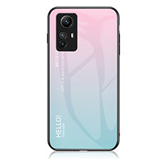 Coque Rebord Contour Silicone et Vitre Miroir Housse Etui Degrade Arc en Ciel LS1 pour Xiaomi Redmi Note 12S Cyan