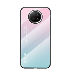 Coque Rebord Contour Silicone et Vitre Miroir Housse Etui Degrade Arc en Ciel LS1 pour Xiaomi Redmi Note 9 5G Cyan