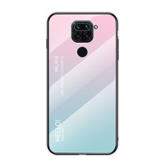 Coque Rebord Contour Silicone et Vitre Miroir Housse Etui Degrade Arc en Ciel LS1 pour Xiaomi Redmi Note 9 Cyan