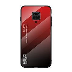 Coque Rebord Contour Silicone et Vitre Miroir Housse Etui Degrade Arc en Ciel LS1 pour Xiaomi Redmi Note 9 Pro Max Rouge