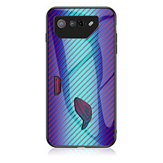 Coque Rebord Contour Silicone et Vitre Miroir Housse Etui Degrade Arc en Ciel LS2 pour Asus ROG Phone 7 Bleu