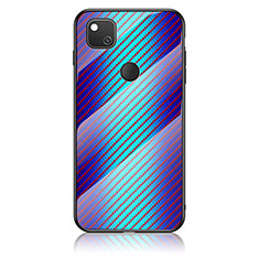 Coque Rebord Contour Silicone et Vitre Miroir Housse Etui Degrade Arc en Ciel LS2 pour Google Pixel 4a Bleu