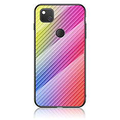 Coque Rebord Contour Silicone et Vitre Miroir Housse Etui Degrade Arc en Ciel LS2 pour Google Pixel 4a Rose