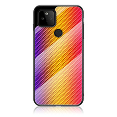 Coque Rebord Contour Silicone et Vitre Miroir Housse Etui Degrade Arc en Ciel LS2 pour Google Pixel 5a 5G Orange