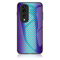 Coque Rebord Contour Silicone et Vitre Miroir Housse Etui Degrade Arc en Ciel LS2 pour Huawei Honor 70 5G Bleu