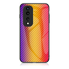 Coque Rebord Contour Silicone et Vitre Miroir Housse Etui Degrade Arc en Ciel LS2 pour Huawei Honor 70 Pro+ Plus 5G Orange