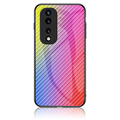 Coque Rebord Contour Silicone et Vitre Miroir Housse Etui Degrade Arc en Ciel LS2 pour Huawei Honor 70 Pro+ Plus 5G Rose