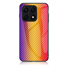 Coque Rebord Contour Silicone et Vitre Miroir Housse Etui Degrade Arc en Ciel LS2 pour Huawei Honor X6 Orange