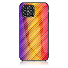 Coque Rebord Contour Silicone et Vitre Miroir Housse Etui Degrade Arc en Ciel LS2 pour Huawei Honor X8 4G Orange