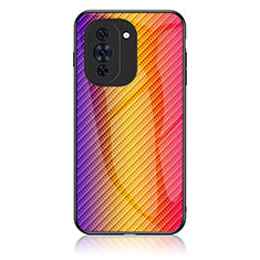 Coque Rebord Contour Silicone et Vitre Miroir Housse Etui Degrade Arc en Ciel LS2 pour Huawei Nova 10 Pro Orange