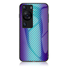 Coque Rebord Contour Silicone et Vitre Miroir Housse Etui Degrade Arc en Ciel LS2 pour Huawei P60 Pro Bleu