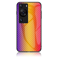 Coque Rebord Contour Silicone et Vitre Miroir Housse Etui Degrade Arc en Ciel LS2 pour Huawei P60 Pro Orange