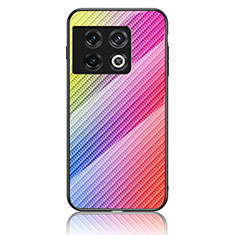 Coque Rebord Contour Silicone et Vitre Miroir Housse Etui Degrade Arc en Ciel LS2 pour OnePlus 10 Pro 5G Rose