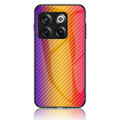 Coque Rebord Contour Silicone et Vitre Miroir Housse Etui Degrade Arc en Ciel LS2 pour OnePlus 10T 5G Orange