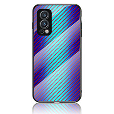 Coque Rebord Contour Silicone et Vitre Miroir Housse Etui Degrade Arc en Ciel LS2 pour OnePlus Nord 2 5G Bleu