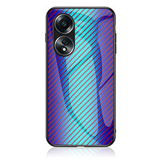 Coque Rebord Contour Silicone et Vitre Miroir Housse Etui Degrade Arc en Ciel LS2 pour Oppo A18 Bleu