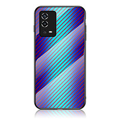 Coque Rebord Contour Silicone et Vitre Miroir Housse Etui Degrade Arc en Ciel LS2 pour Oppo A55 4G Bleu