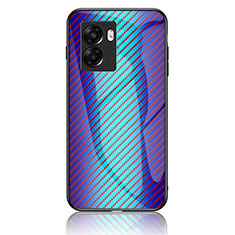 Coque Rebord Contour Silicone et Vitre Miroir Housse Etui Degrade Arc en Ciel LS2 pour Oppo A56S 5G Bleu