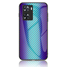 Coque Rebord Contour Silicone et Vitre Miroir Housse Etui Degrade Arc en Ciel LS2 pour Oppo A57e Bleu