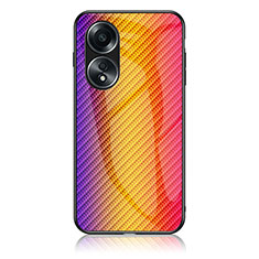 Coque Rebord Contour Silicone et Vitre Miroir Housse Etui Degrade Arc en Ciel LS2 pour Oppo A78 4G Orange